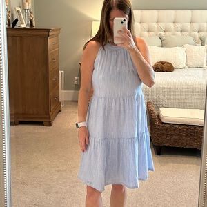Blue and white striped halter dress
